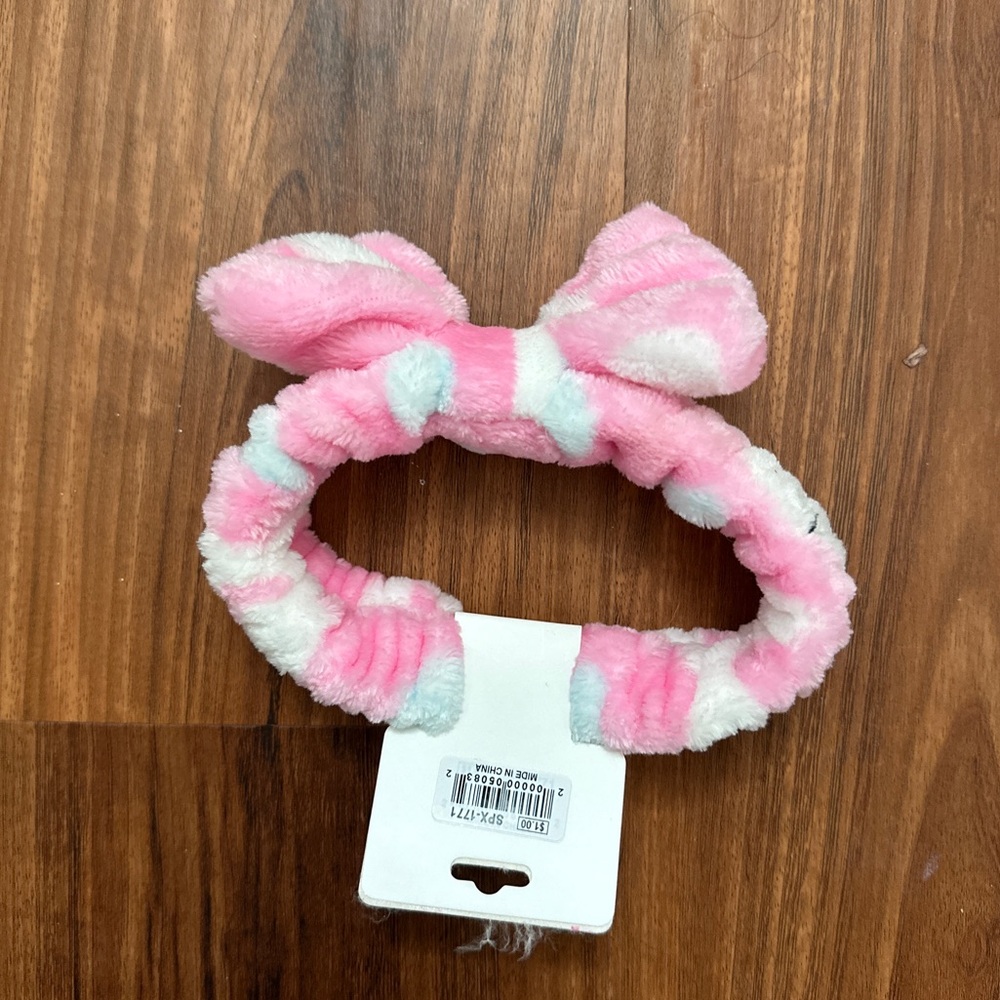 pink fluffy skincare headband